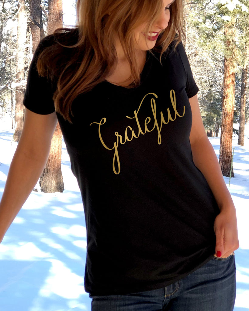Grateful Gold Womens V Neck Shirt - It's Your Day Clothing