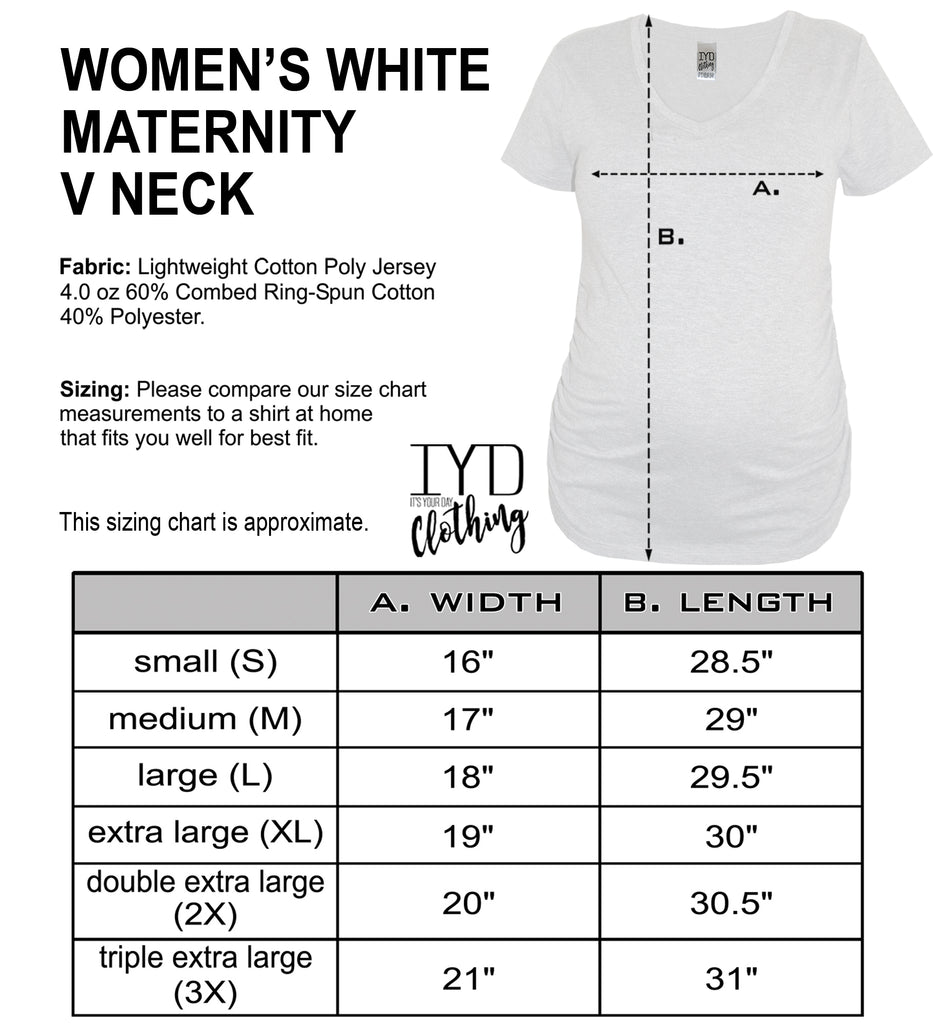 Women's White Maternity V Neck Size Chart - It's Your Day Clothing