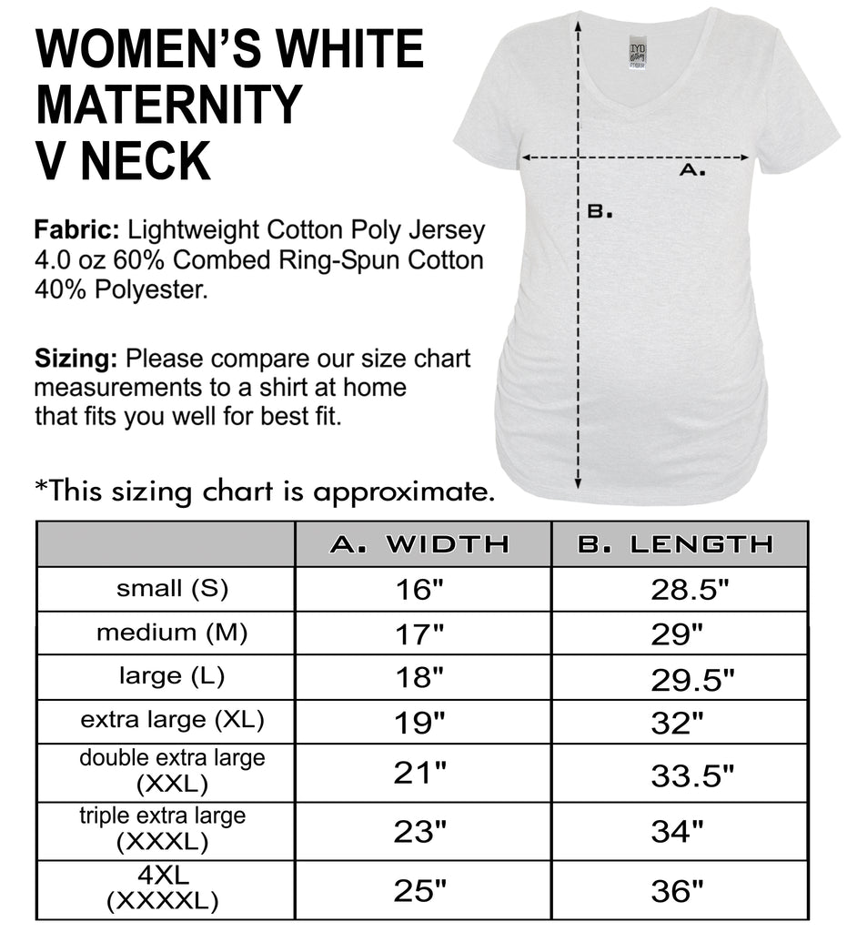 Women's White Maternity V Neck Size Chart - It's Your Day Clothing