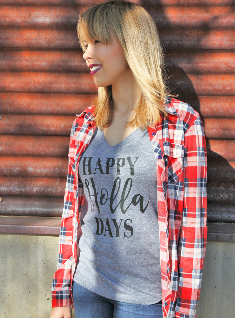 Happy Holla Days Womens V Neck Shirt - It's Your Day Clothing