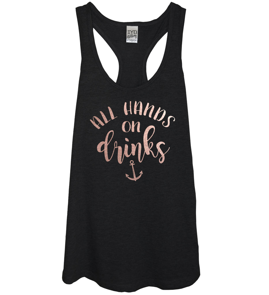 All Hands On Drinks Black Tank Top With Rose Gold Print - It's Your Day Clothing