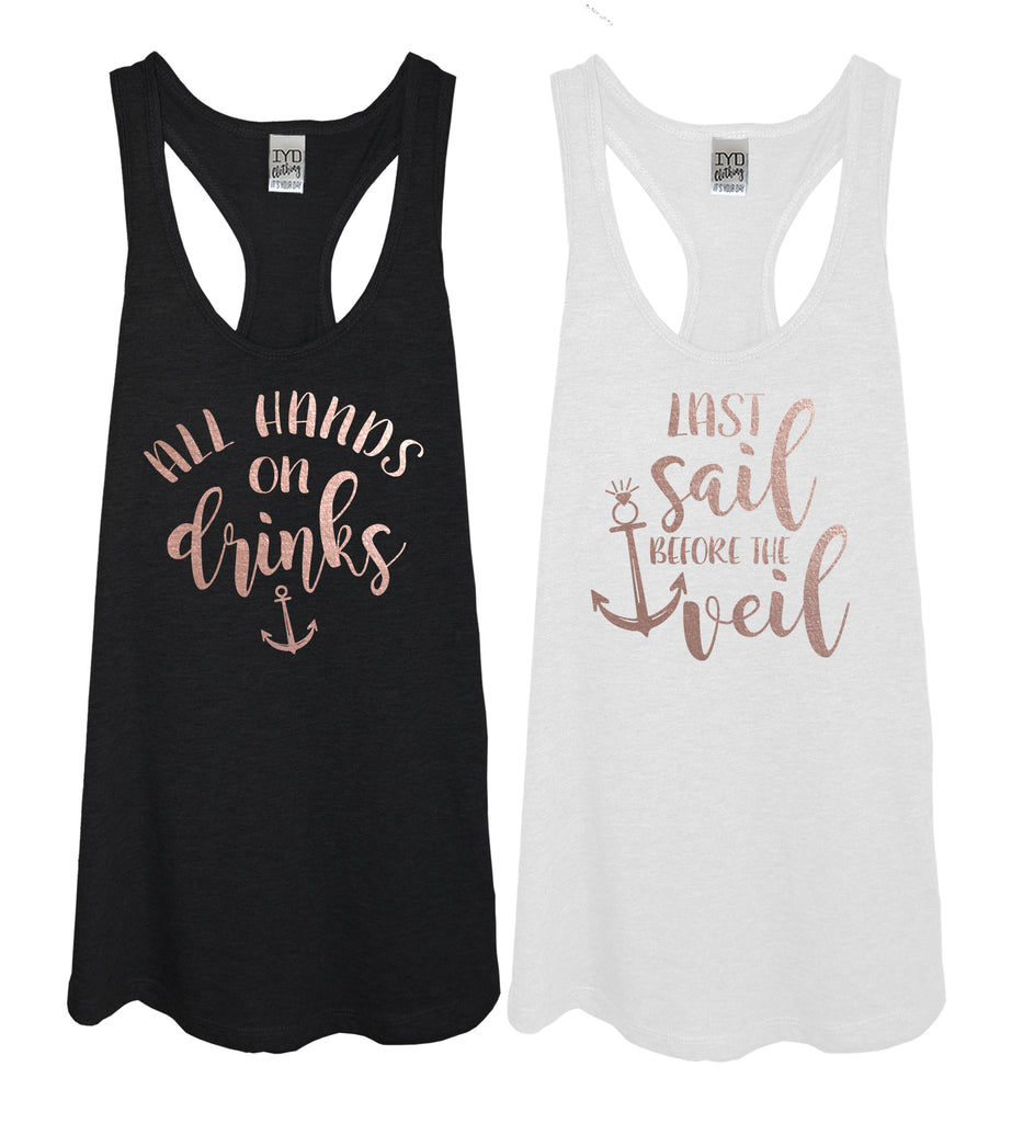 Rose Gold All Hands On Drinks and Last Sail Before The Veil Black And White Shirt Set - It's Your Day Clothing