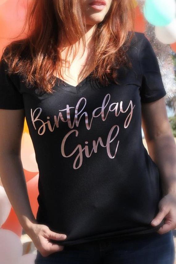 Rose Gold Birthday Girl Black Women's Shirt - It's Your Day Clothing