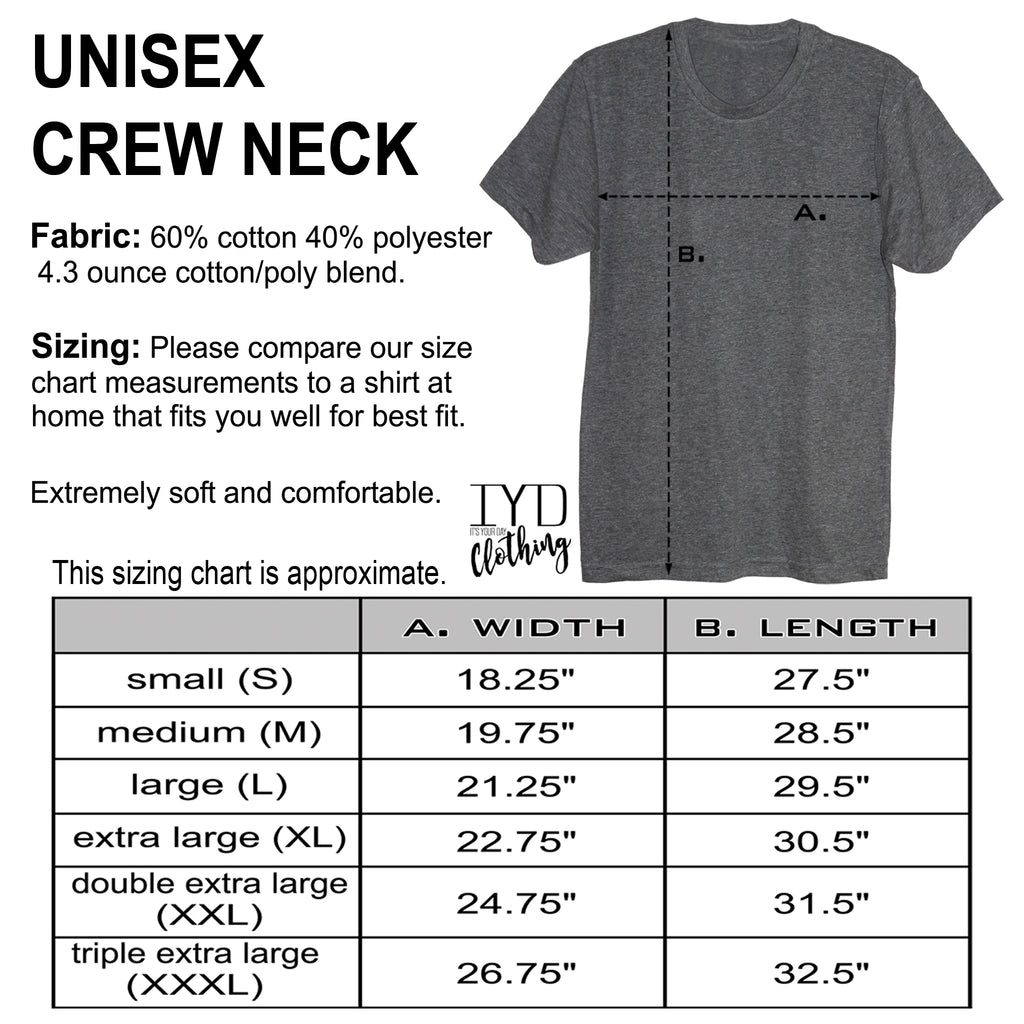 Unisex Heather Gray Crew Neck Size Chart - It's Your Day Clothing