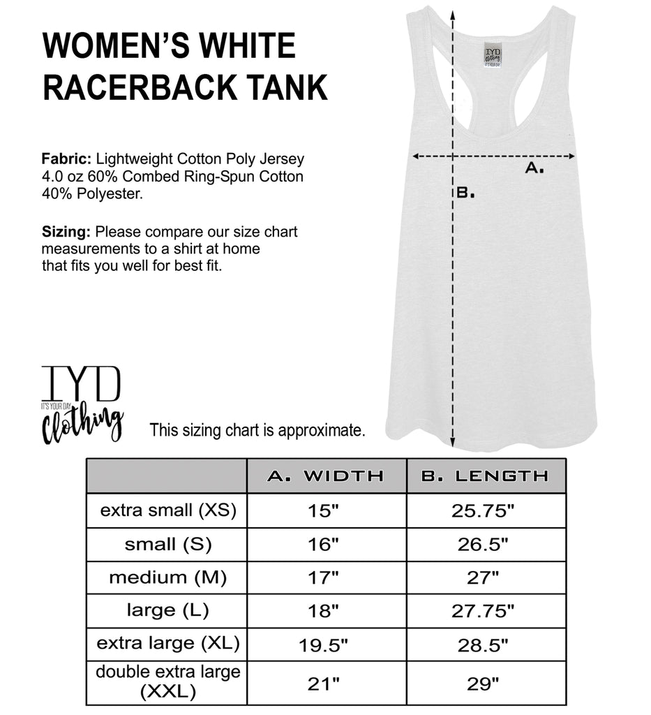 women's white racerback tank size chart