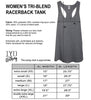 Women's heather gray tri blend racerback tank size chart