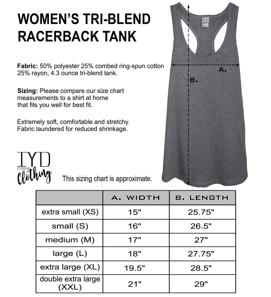 Women's Heather Gray Racerback Tank Top Size Chart - It's Your Day Clothing