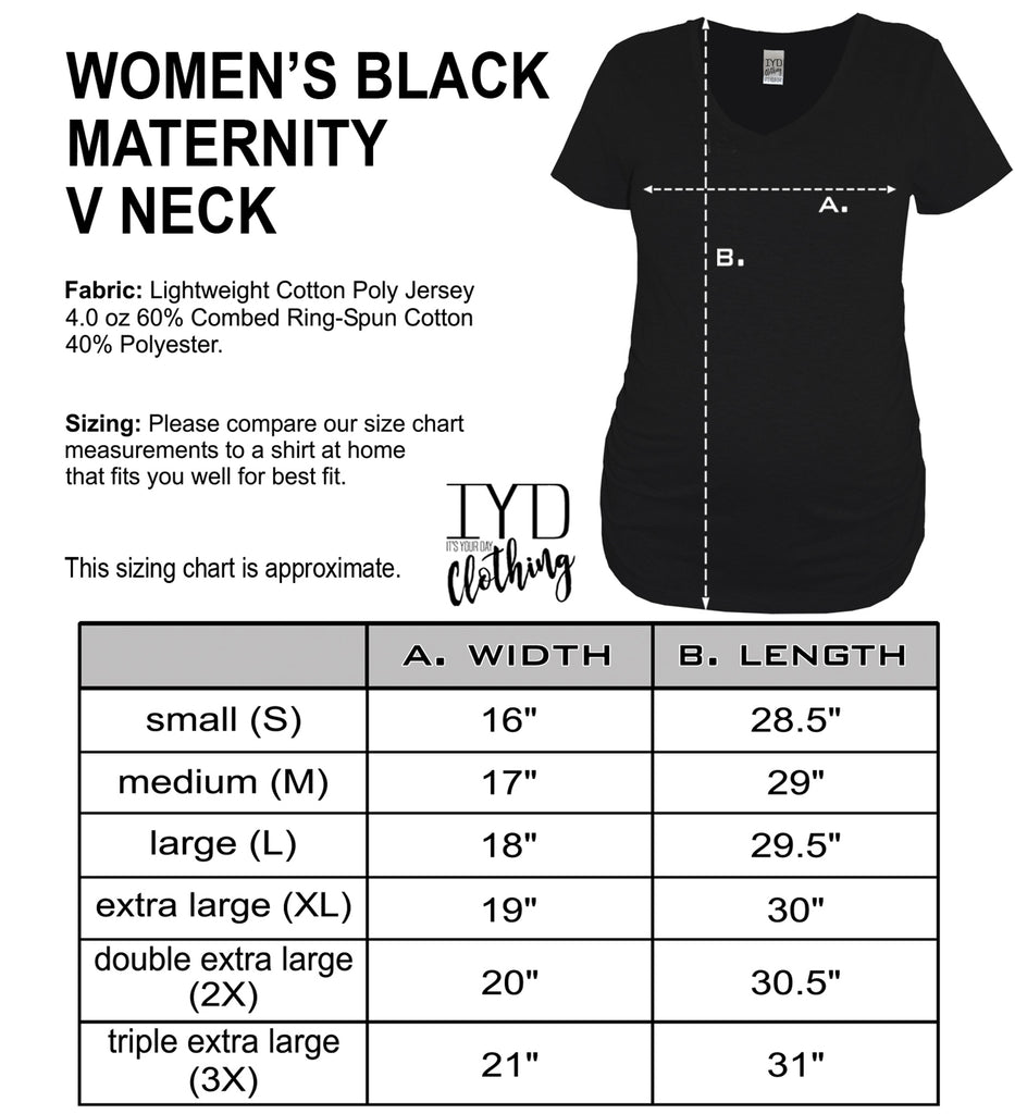 Women's Black Maternity V Neck Size Chart - It's Your Day Clothing