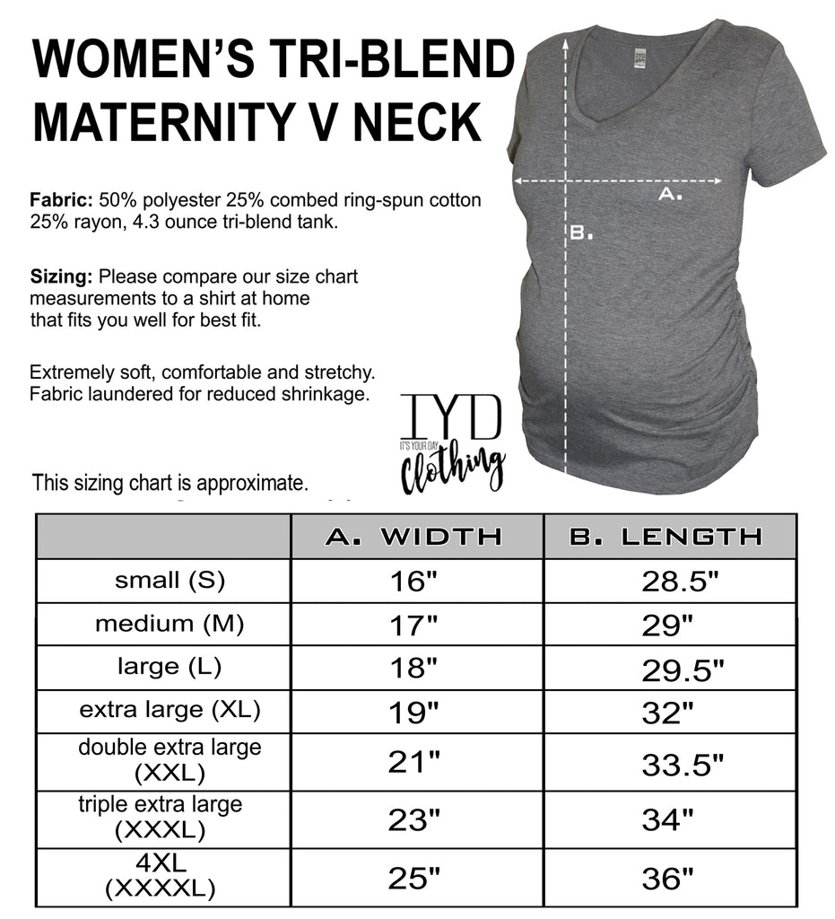 Women's Heather Gray Maternity V Neck Size Chart - It's Your Day Clothing