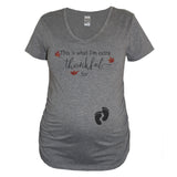 Heather Gray This Is What I'm Extra Thankful For Maternity Shirt With Leaves And Baby Feet Print - It's Your Day Clothing