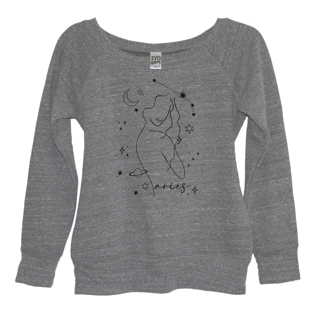Aries Heather Gray Wide Neck Sweatshirt - It's Your Day Clothing