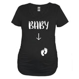 Black Baby Maternity V Neck  Shirt With Arrow Pointing To Belly - It's Your Day Clothing