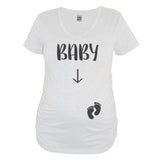 White Baby Maternity V Neck  Shirt With Arrow Pointing To Belly - It's Your Day Clothing