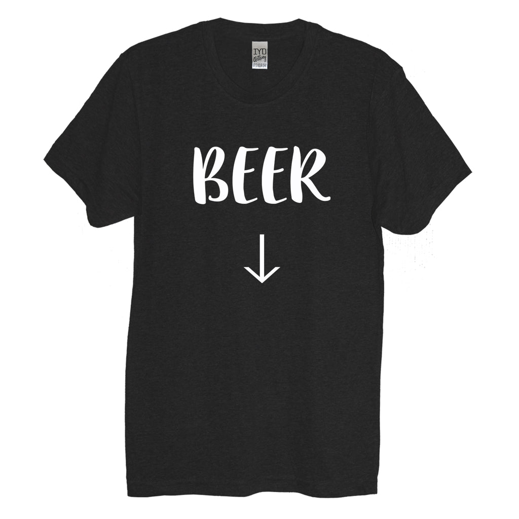 Black Beer Crew Neck Shirt With Arrow Pointing To Belly - It's Your Day Clothing