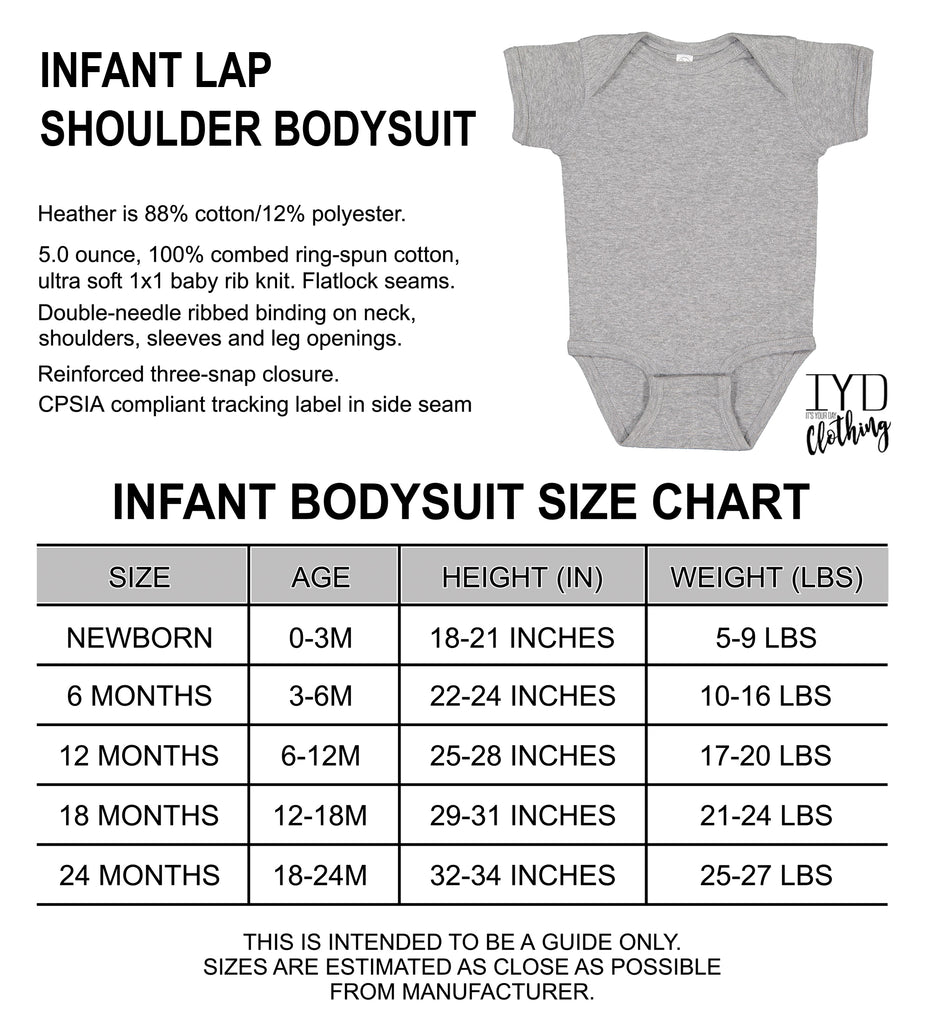 Infant Lap Shoulder Short Sleeve Body Suit Size Chart - It's Your Day Clothing