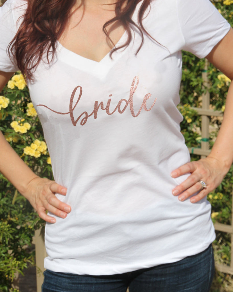 Rose Gold Bride V Neck Shirt - It's Your Day Clothing