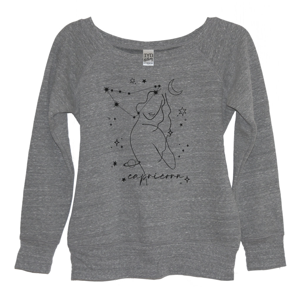 Capricorn Heather Gray Wide Neck Sweatshirt - It's Your Day Clothing