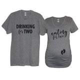 Heather Gray Drinking For Two Crew Neck and Eating For Two Maternity Shirt With Baby Feet On Belly - It's Your Day Clothing