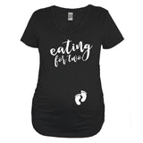 Black Eating For Two Maternity Shirt With Baby Feet On Belly Area - It's Your Day Clothing