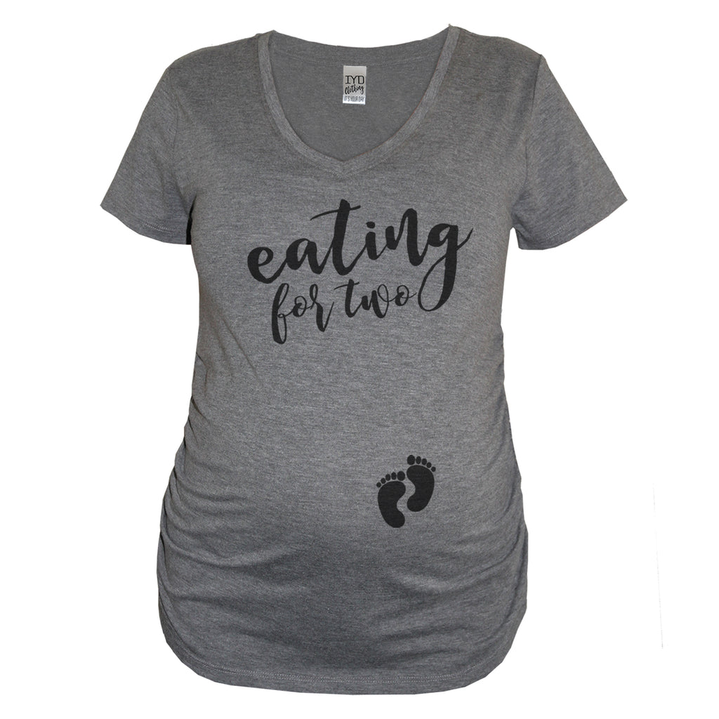 Heather Gray Eating For Two Maternity Shirt With Baby Feet On Belly Area - It's Your Day Clothing