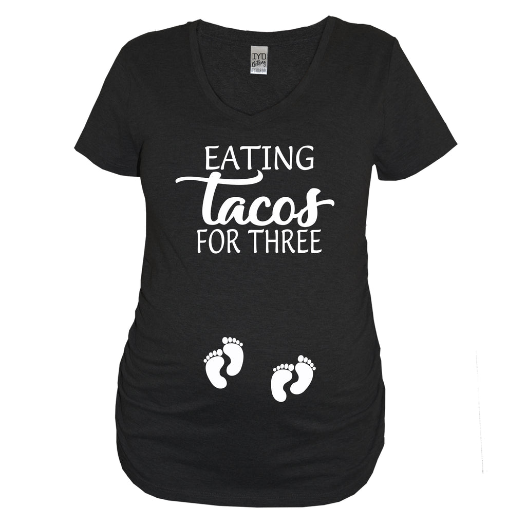 Black Eating Tacos For Three Maternity V Neck With Two Sets Of Baby Foot Prints On Belly - It's Your Day Clothing