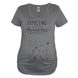 Expecting A Little Aquarius Heather Gray Maternity V Neck Shirt - It's Your Day Clothing