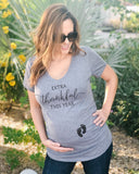 Extra Thankful This Year Baby Feet Maternity V Neck Shirt - It's Your Day Clothing
