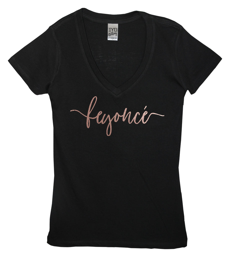 Rose Gold Feyonce Black Women's V Neck Shirt - It's Your Day Clothing