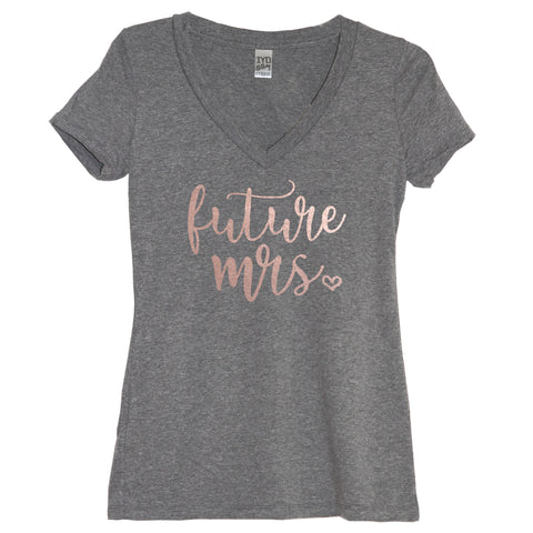 Rose Gold Future Mrs. And Heart On Heather Gray V Neck - It's Your Day Clothing 