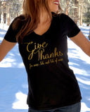 Give Thanks For Wine... Lots And Lots Of Wine Gold Womens V Neck Shirt - It's Your Day Clothing