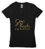 Give Thanks For Wine... Lots And Lots Of Wine Gold Womens V Neck Shirt - It's Your Day Clothing