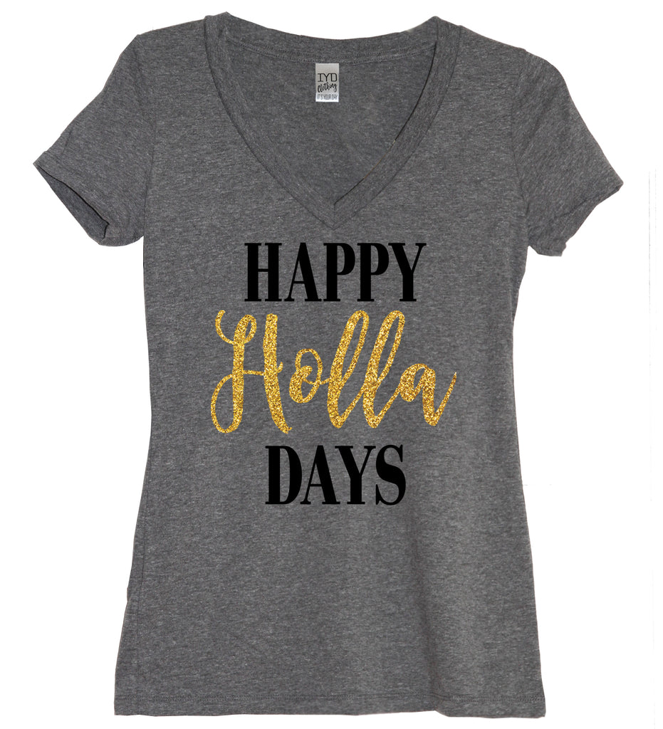 Happy Holla Days Glitter V Neck Shirt - It's Your Day Clothing
