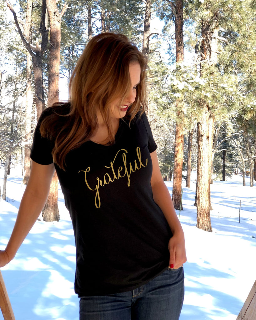 Grateful Gold Womens V Neck Shirt - It's Your Day Clothing
