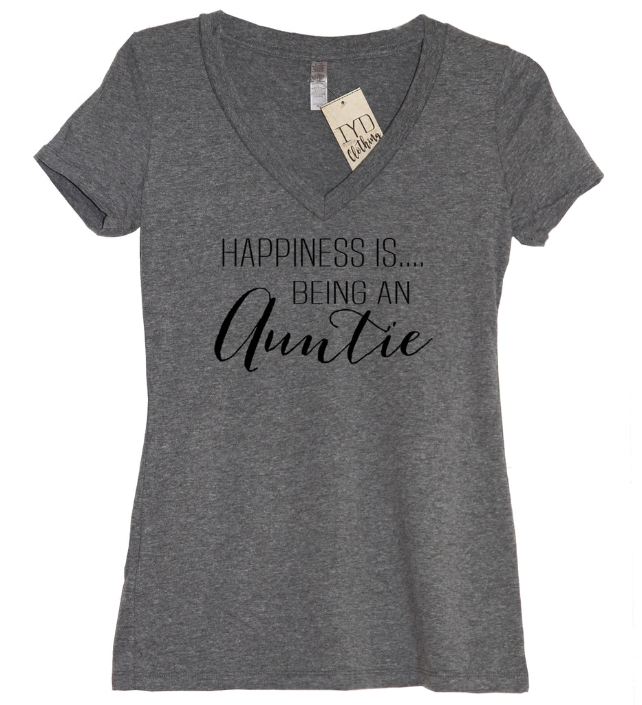 Happiness Is Being An Auntie V Neck Shirt - It's Your Day Clothing