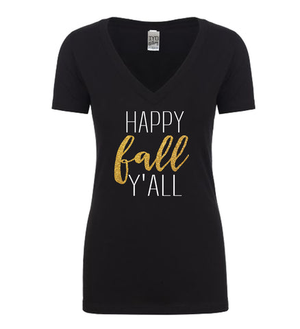 Happy Fall Y'All Shirt Glitter V Neck, Fall Shirt, Thankful, Grateful, Fall Leaves, Changing seasons, Y'All, Yall, Fall Shirts, Autumn Shirt