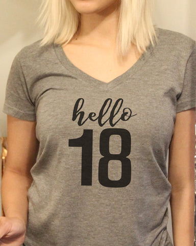Hello 18 V Neck Shirt - It's Your Day Clothing