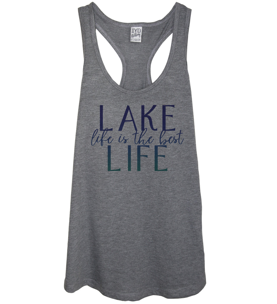Heather gray tank blue gradient print lake life is the best life