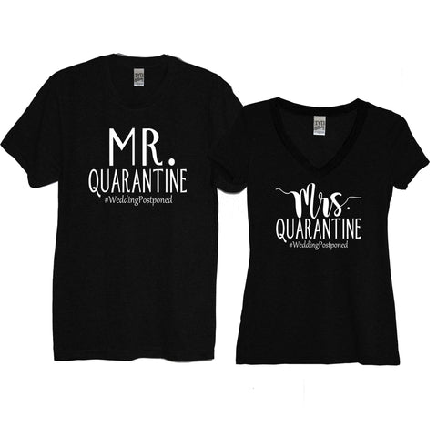Mr. And Mrs. Quarantine Heather Gray And White Couples Shirt Set