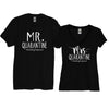 Black Mr. And Mrs. Quarantine #WeddingPostponed Men's Crew Neck And Women's V Neck Shirts With White Print - It's Your Day Clothing