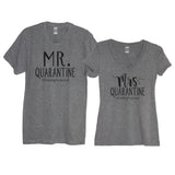 Heather Gray Mr. And Mrs. Quarantine #WeddingPostponed Men's Crew Neck And Women's V Neck Shirts With White Print - It's Your Day Clothing