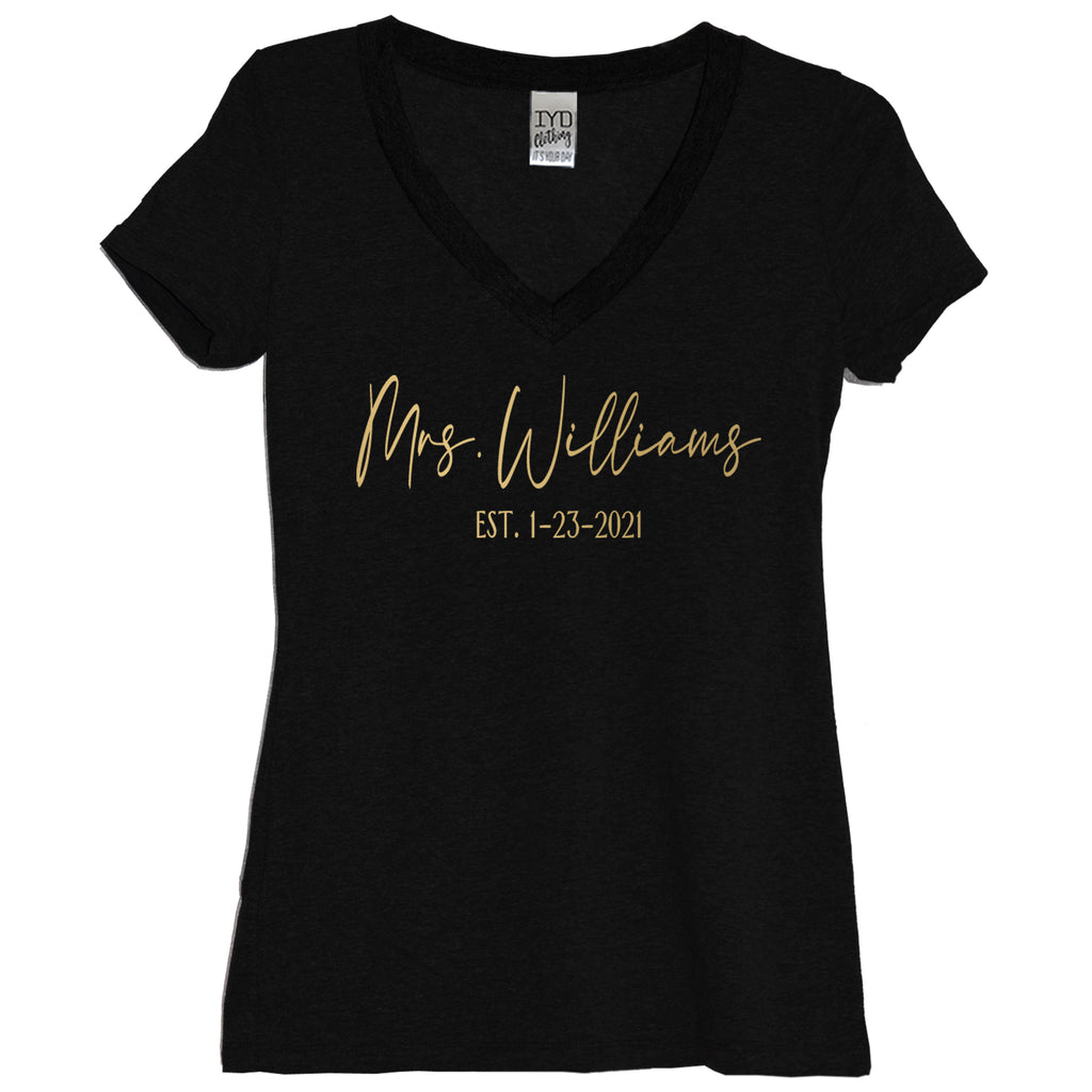 Black Mrs. Williams V Neck With Gold Print - It's Your Day Clothing