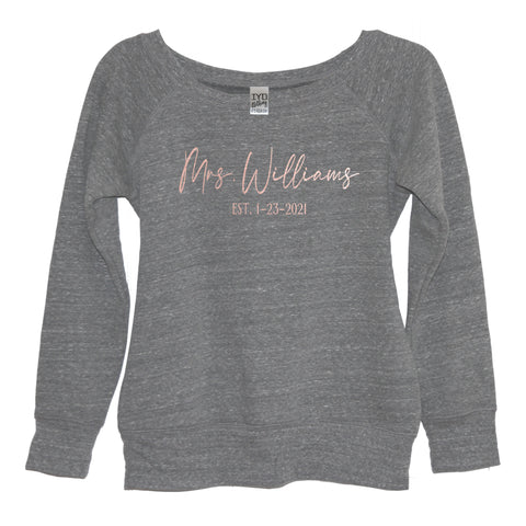 Heather Gray Mrs. Williams Sweatshirt With Rose Gold Print - It's Your Day Clothing