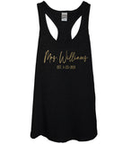 Black Custom Mrs. Est. Tank Top With Gold Print - It's Your Day Clothing