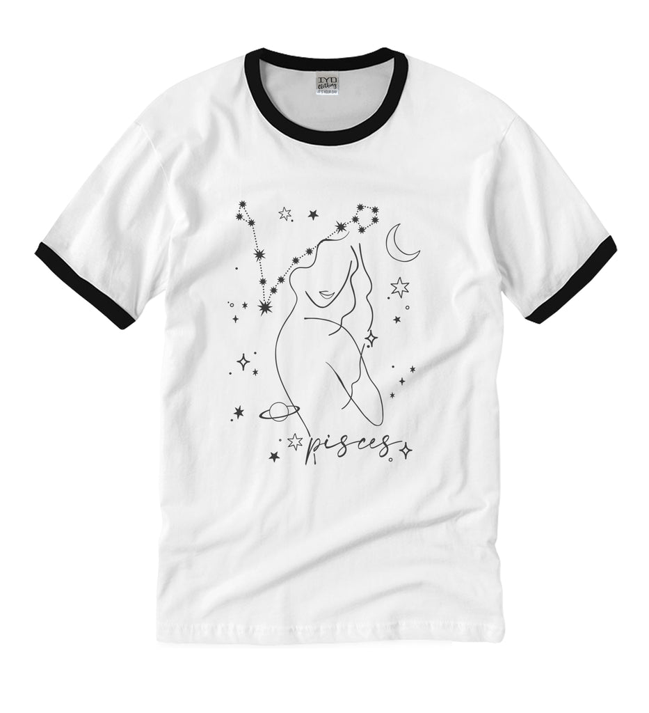 Pisces White Ringer Crew Neck Shirt - It's Your Day Clothing