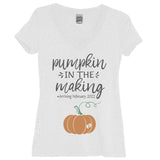 Pumpkin In The Making White V Neck Shirt - It's Your Day Clothing