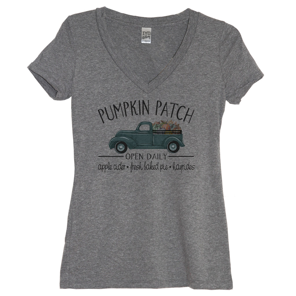 Heather gray "Pumpkin Patch" v neck shirt - It's Your Day Clothing