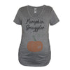 Pumpkin Smuggler Heather Gray Maternity V Neck With Pumpkin Print On Belly - It's Your Day Clothing