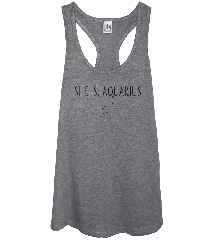 She Is, Aquarius Heather Gray Tank Top Shirt - It's Your Day Clothing