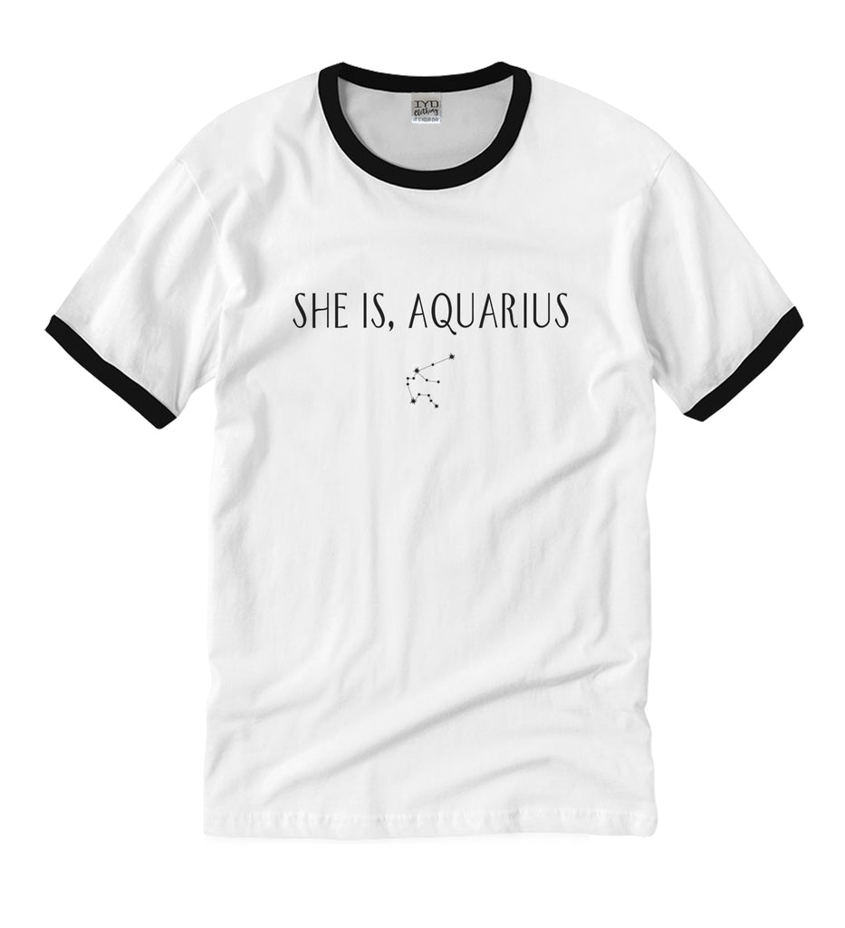 She Is, Aquarius White V Ringer Shirt - It's Your Day Clothing