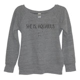She Is, Aquarius Heather Gray Wide Neck Sweatshirt - It's Your Day Clothing